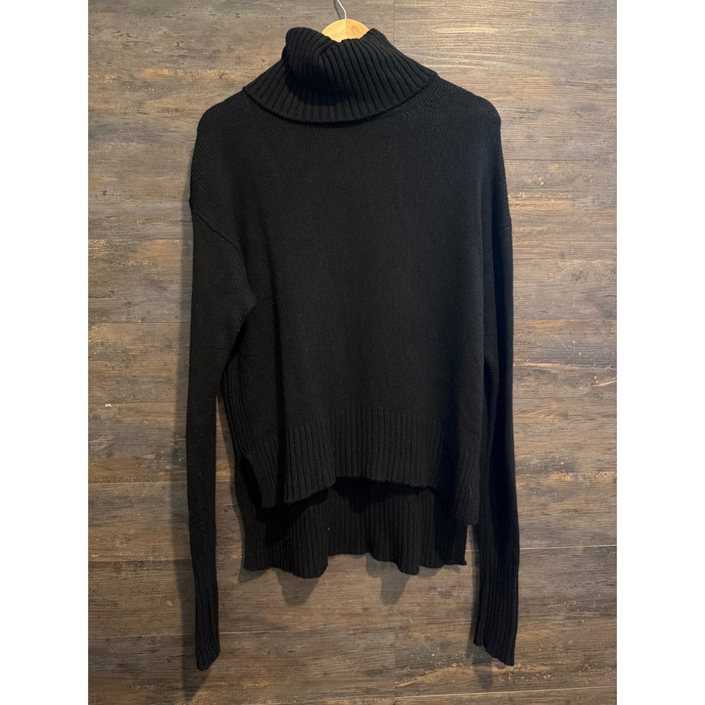 Anthropologie Black Turtleneck Sweater High Low Hem Made in Italy XS